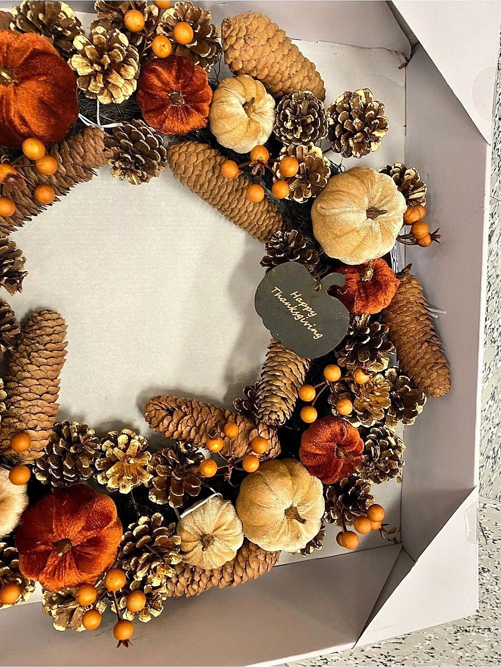 Brand New!! Fall Harvest Pumpkin Pinecone Wreath - Picture 2 of 2